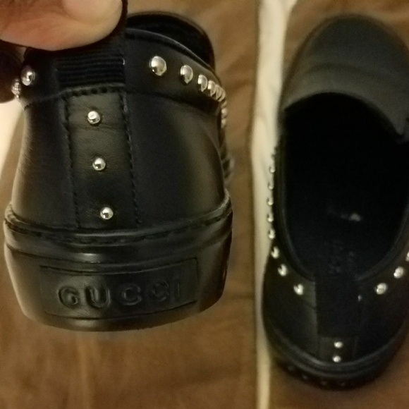 Gucci Black and Gold Studded Loafers - Picture 3 of 5